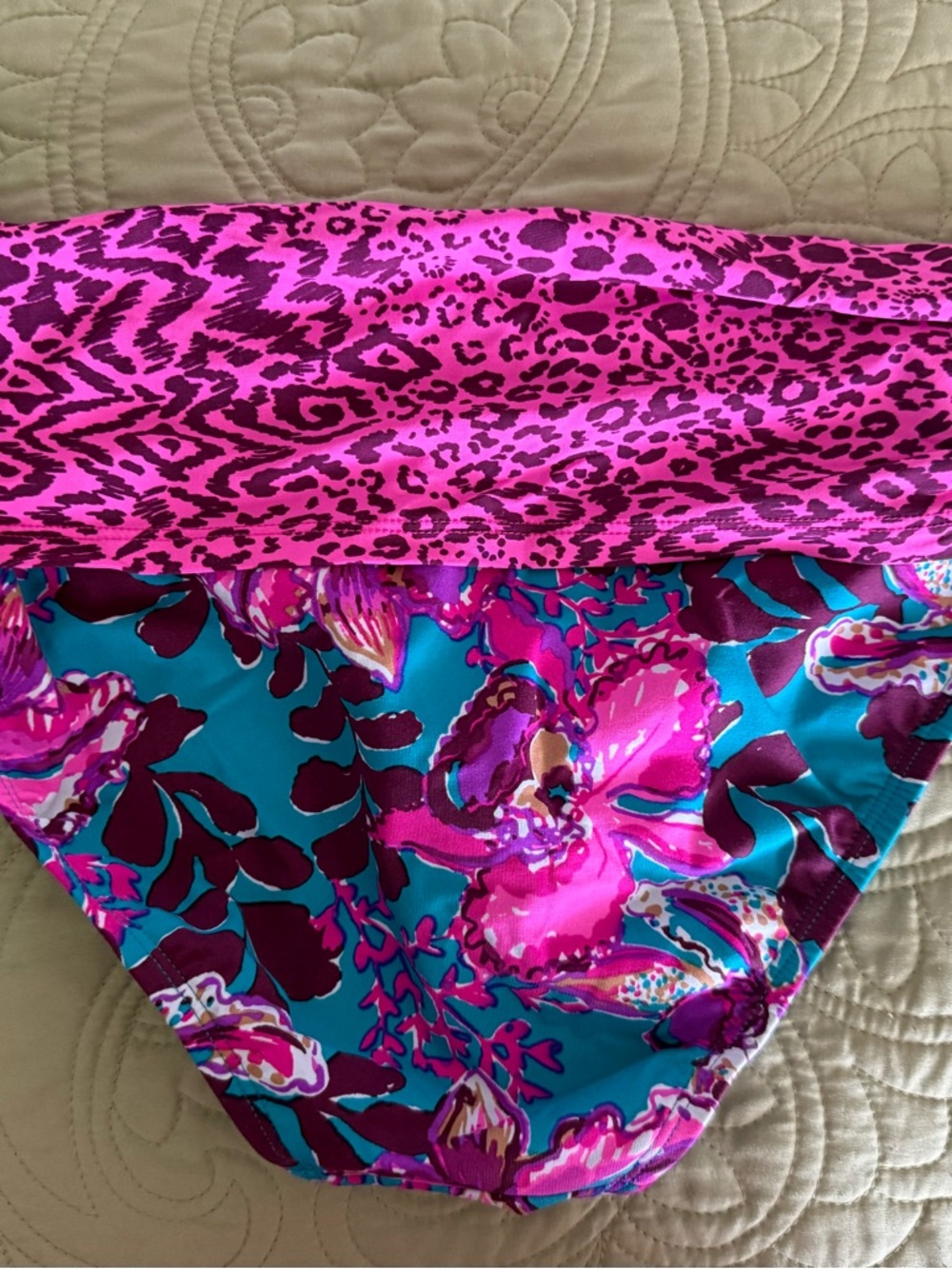 Lilly Pulitzer Pink & Teal Floral and Leopard Print Swim Set - Picture 5 of 7